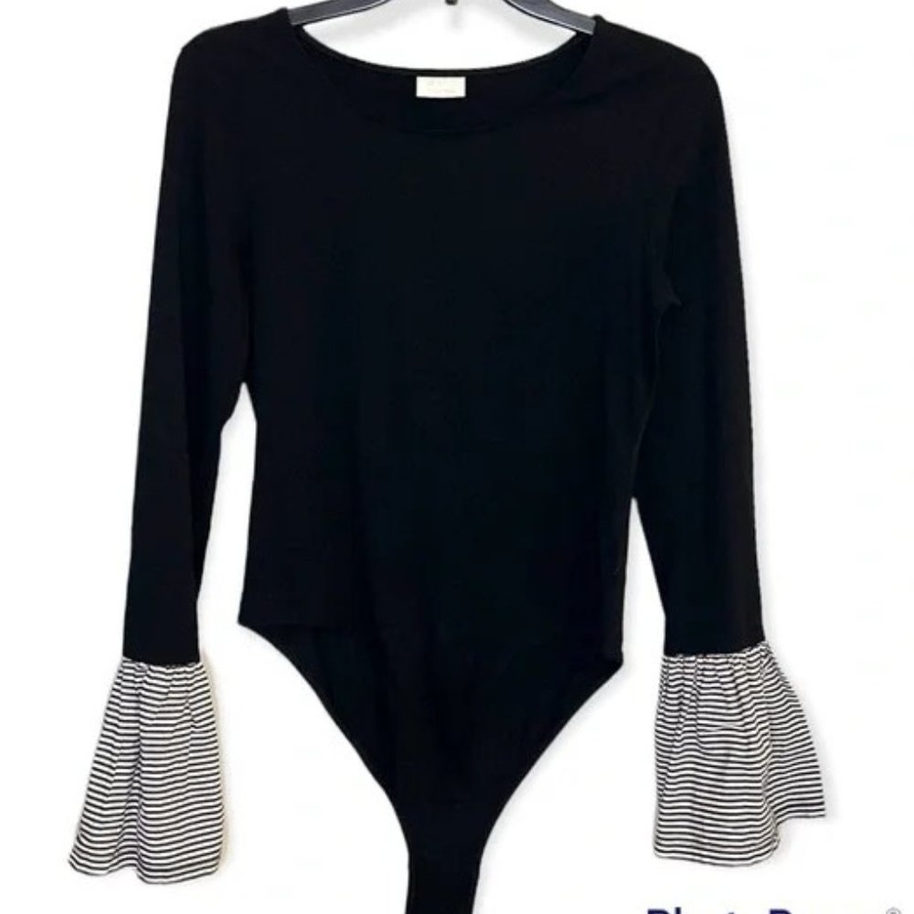Abound Women’s Black Striped Long Sleeve Bodysuit Size XS